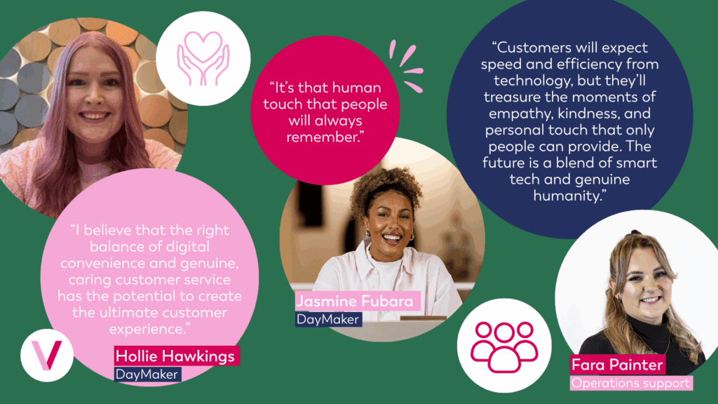 A graphic with three quotes from On Verve staff on what they see as the future of customer service